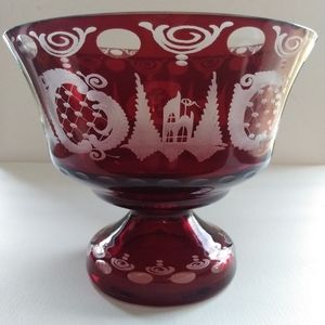 Egermann Vintage Ruby Red Bohemian Czech glass footed compote bowl